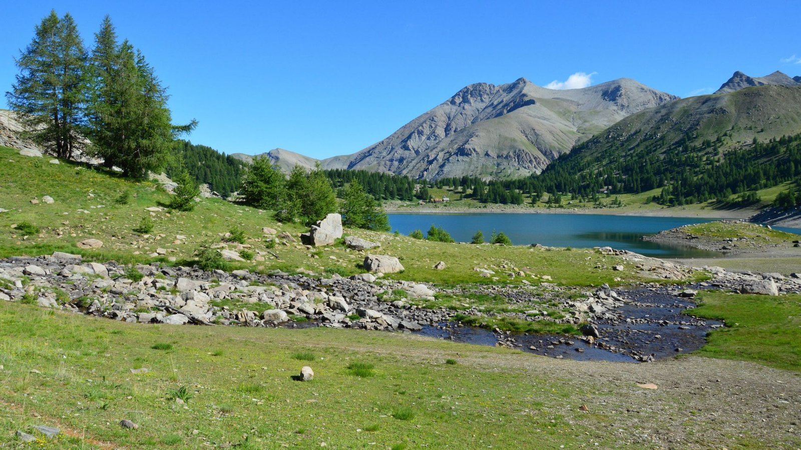 landscape of a mountain lake in a valley