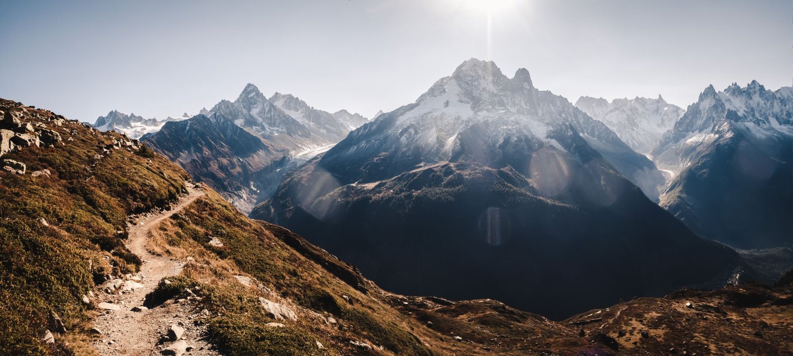 majestic alpine mountain range panorama at daytime