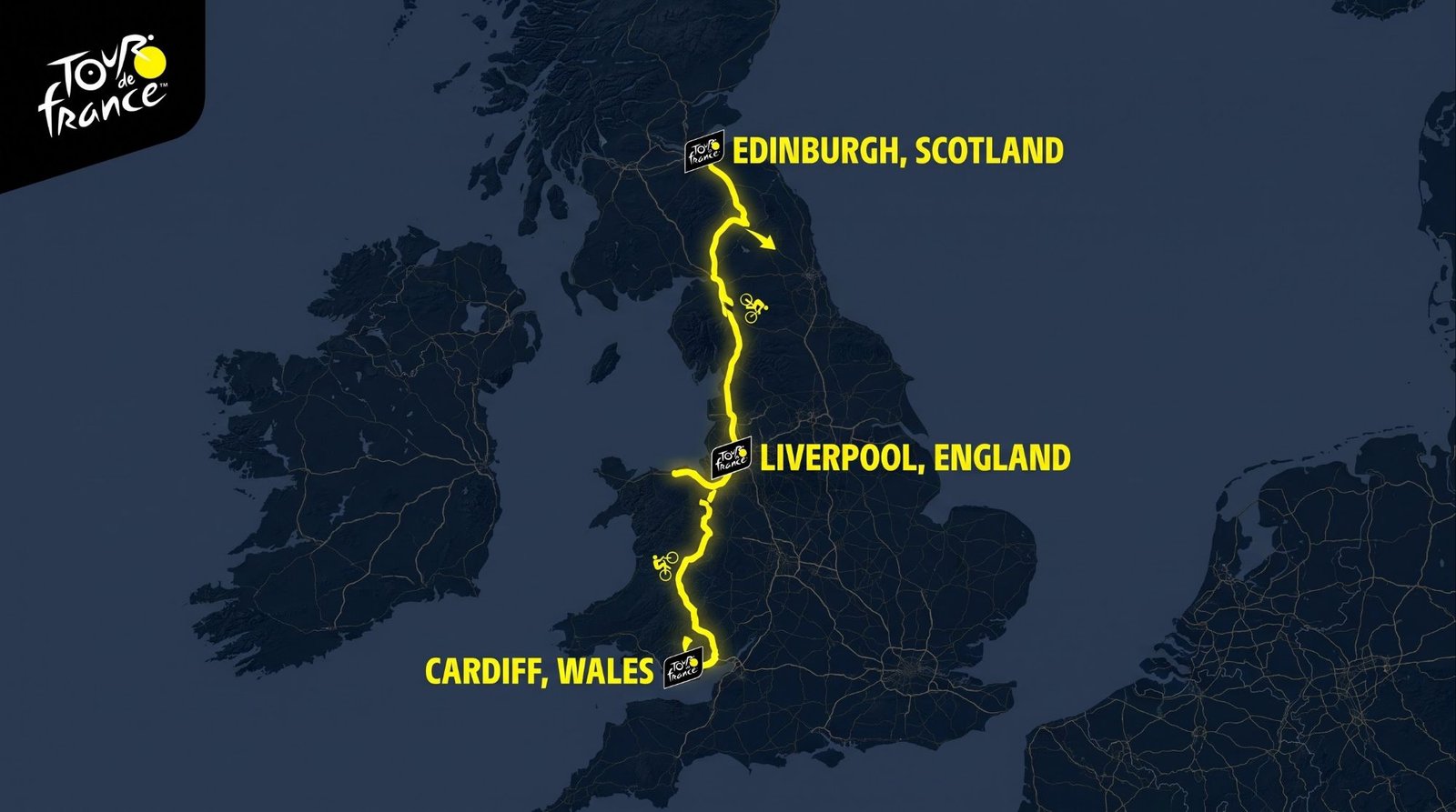 Detailed map graphic showing all 21 stages of the Tour de France 2027 official route.