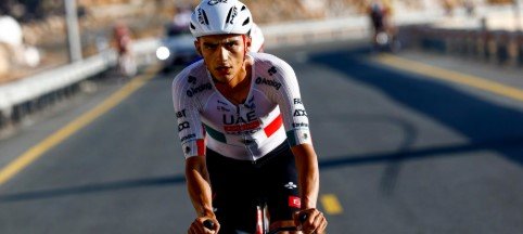 Mexican cyclist Isaac Del Toro attacking out of the peloton on the steep slopes of La Morra climb during Gran Piemonte 2026.
