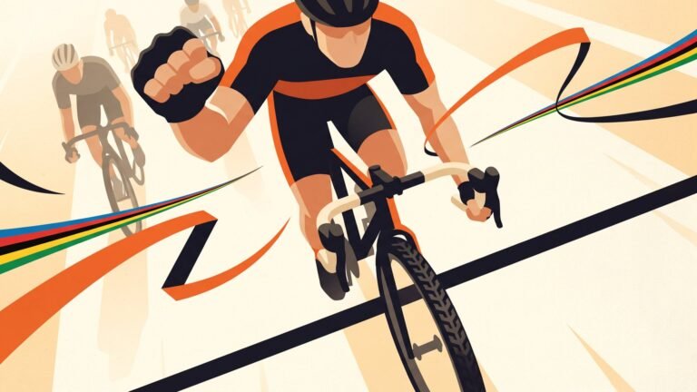 Illustration: three riders on a podium