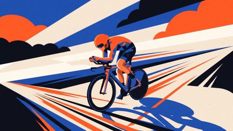 Illustration: a rider on a time-trial bike on an empty road