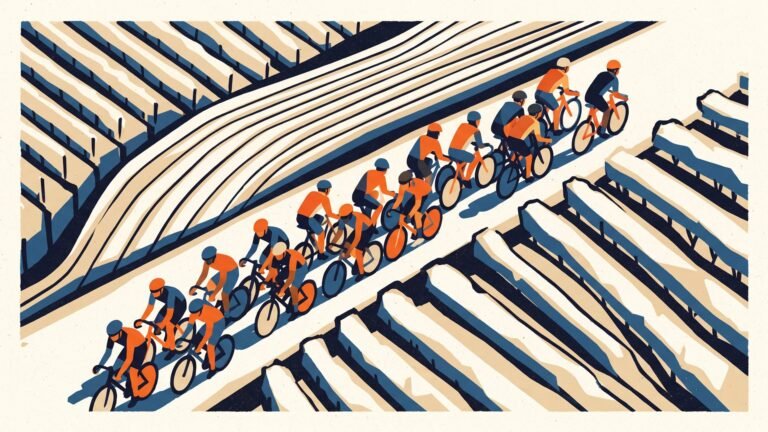 Illustration: the peloton on a rolling country road