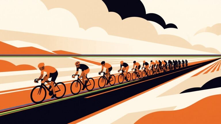 Illustration: the peloton on a rolling country road