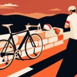 Illustration: a road bike resting against a wall by an empty road