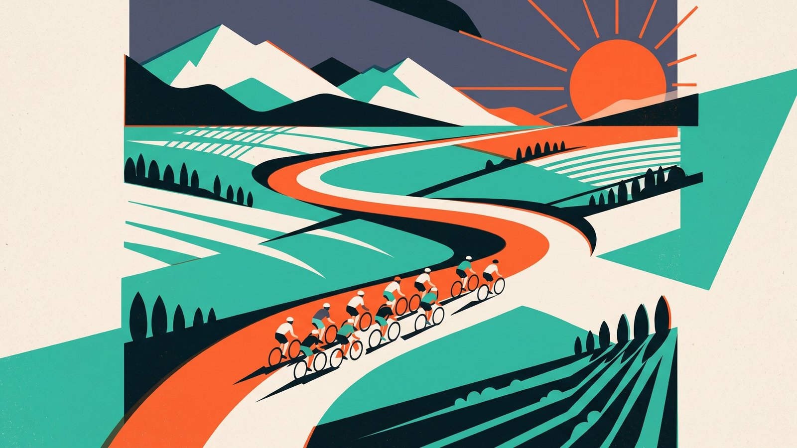 Illustration: a winding race road through the countryside