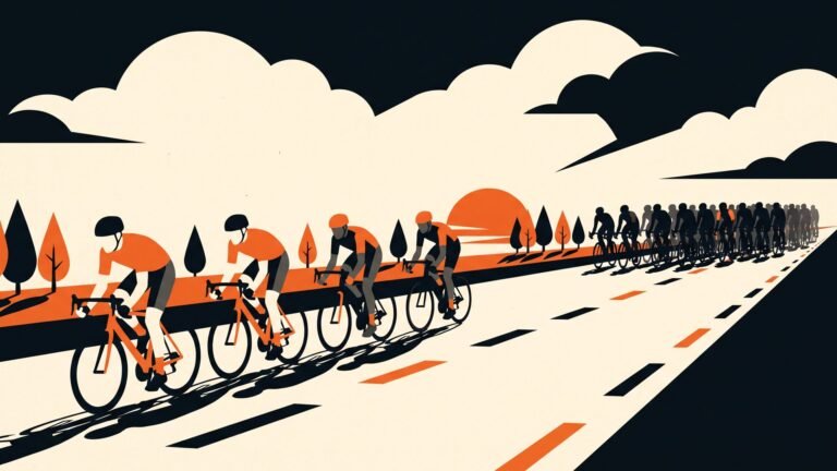 Illustration: the peloton on a rolling country road