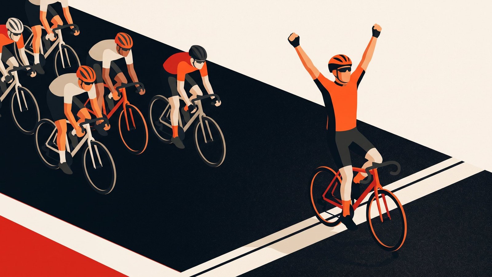 Illustration: three riders on a podium