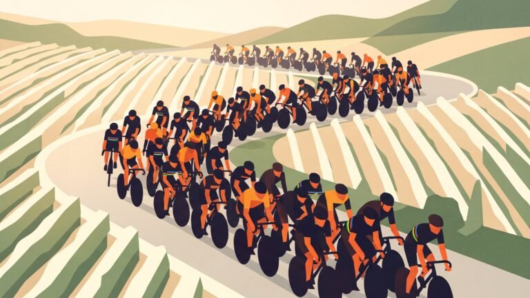 Illustration: the peloton on a rolling country road
