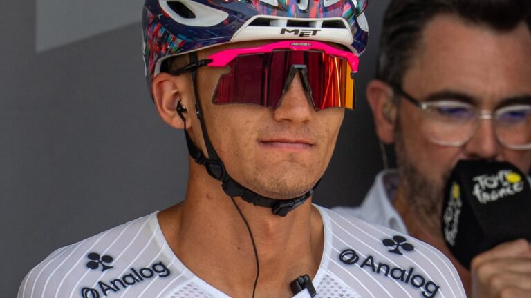 Isaac del Toro (Isaac del Toro at the podium presentation for stage 5 of the 2026 Tour de France)