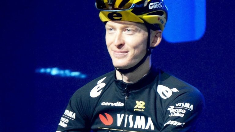 Matteo Jorgenson (Matteo Jorgenson at the team presentation for Omloop Het Nieuwsblad 2025 in Ghent)