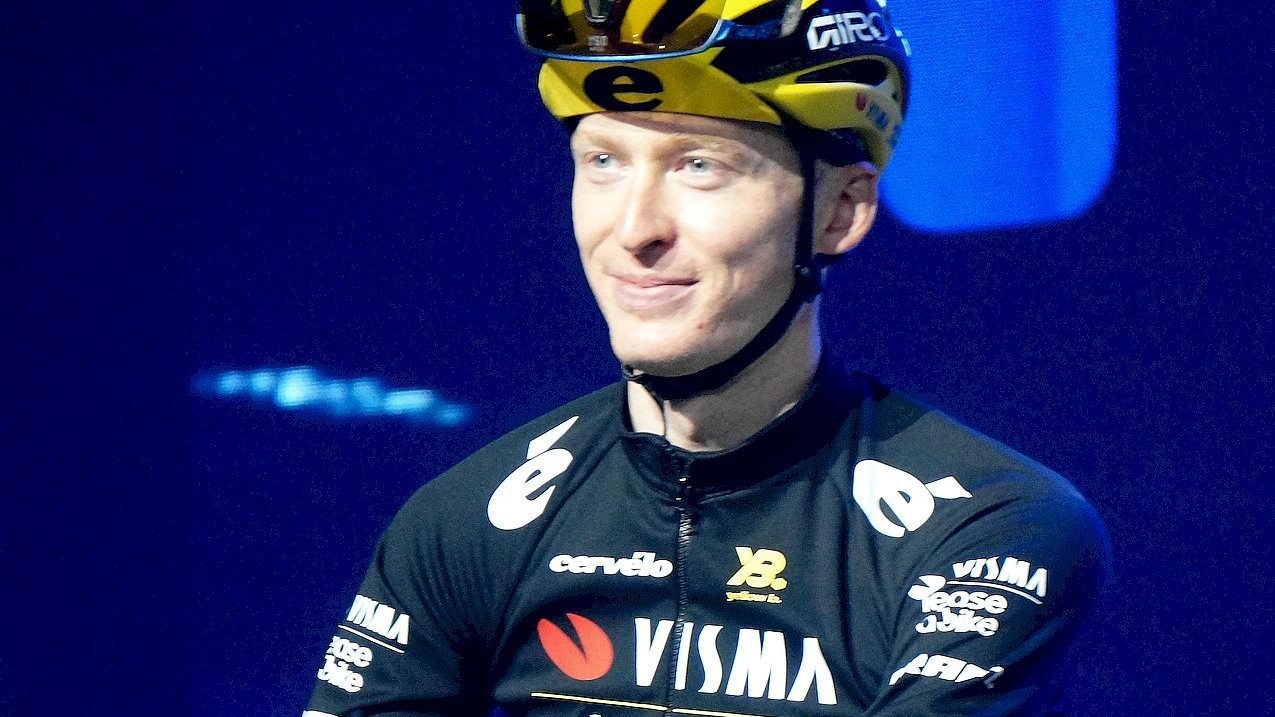 Matteo Jorgenson (Matteo Jorgenson at the team presentation for Omloop Het Nieuwsblad 2025 in Ghent)